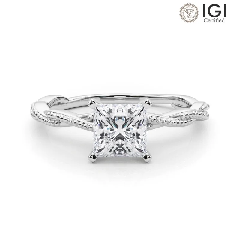 Women's engagement rings luxe-gem-Anastasia Twisted Vine Princess Lab Grown Diamond Solitaire Engagement Ring IGI Certified