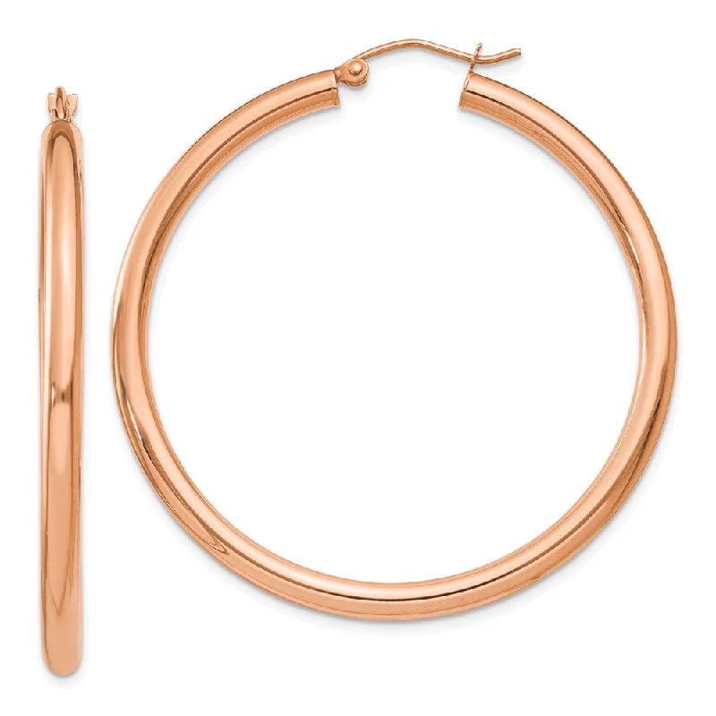 Women's earrings minimal-pearl-3mm, 14k Rose Gold Polished Round Hoop Earrings, 45mm (1 3/4 Inch)