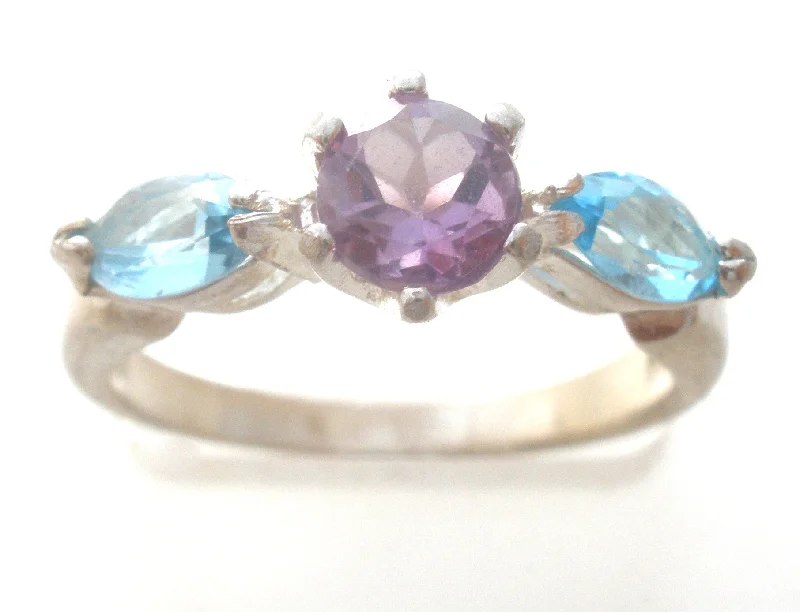 Women's rings bold-carve-Blue Topaz & Amethyst Ring Size 6