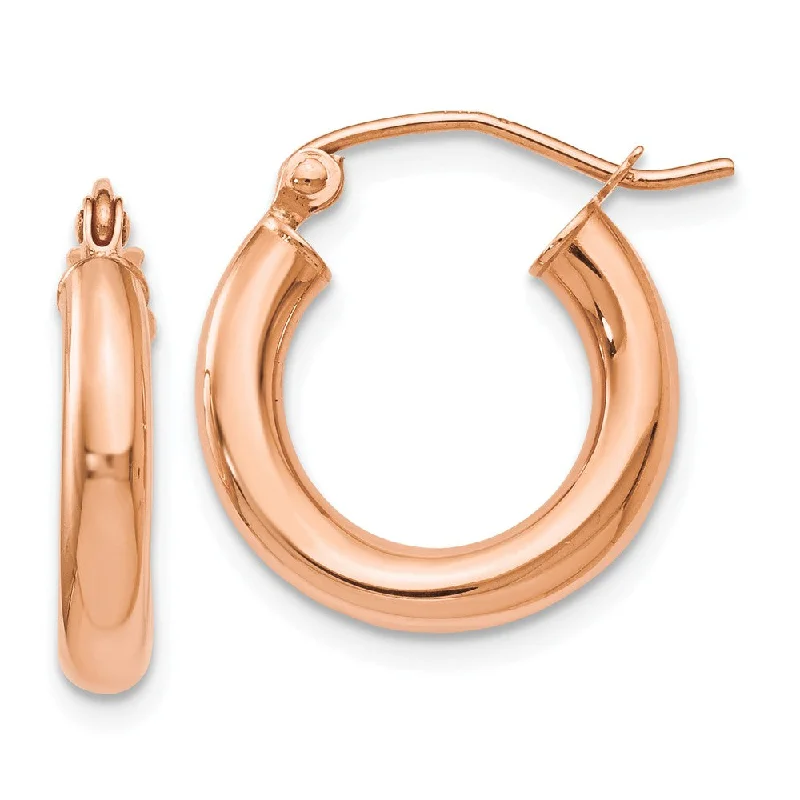 Women's earrings fine-gold-3mm Round Hoop Earrings in 14k Rose Gold, 16mm (5/8 Inch)