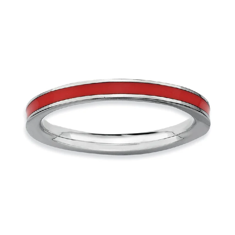 Women's rings nature-silver-2.25mm Sterling Silver Stackable Red Enameled Band