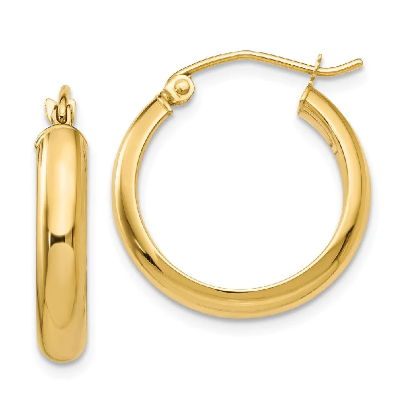 Women's earrings refined-crystal-3.75mm x 20mm Polished 14k Yellow Gold Domed Round Tube Hoop Earrings