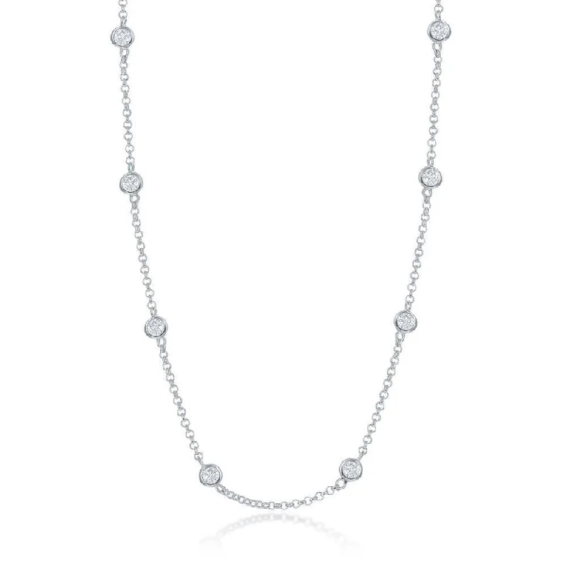 Women's necklaces delicate-glow-Sterling Silver Linked Round CZ Necklace