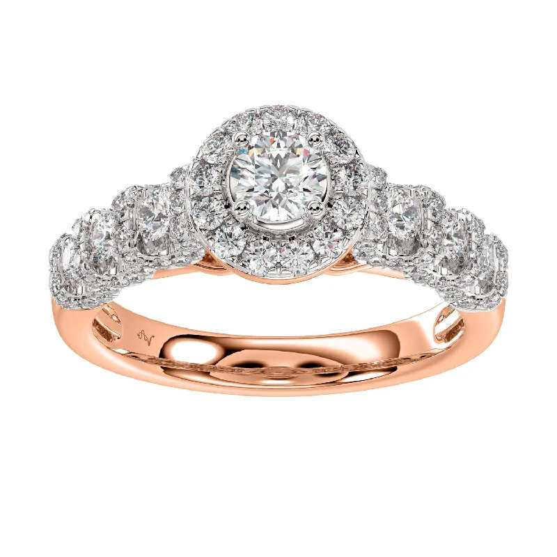 Women's engagement rings glowing-halo-LADIES ENGAGEMENT RING 1.00CT ROUND DIAMOND 14K ROSE GOLD