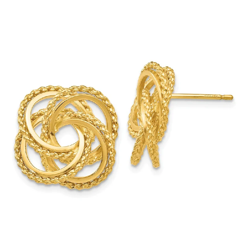 Women's earrings tiny-bar-18mm Polished and Twisted Love Knot Earrings in 14k Yellow Gold