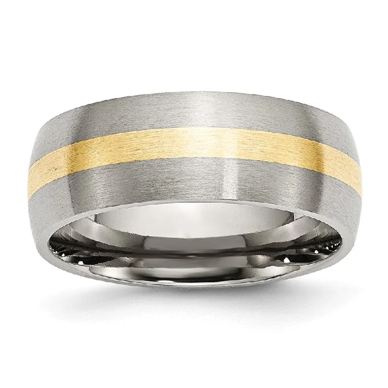 Women's rings bold-cut-stone-Stainless Steel & 14K Gold Inlay, 8mm Satin Unisex Band