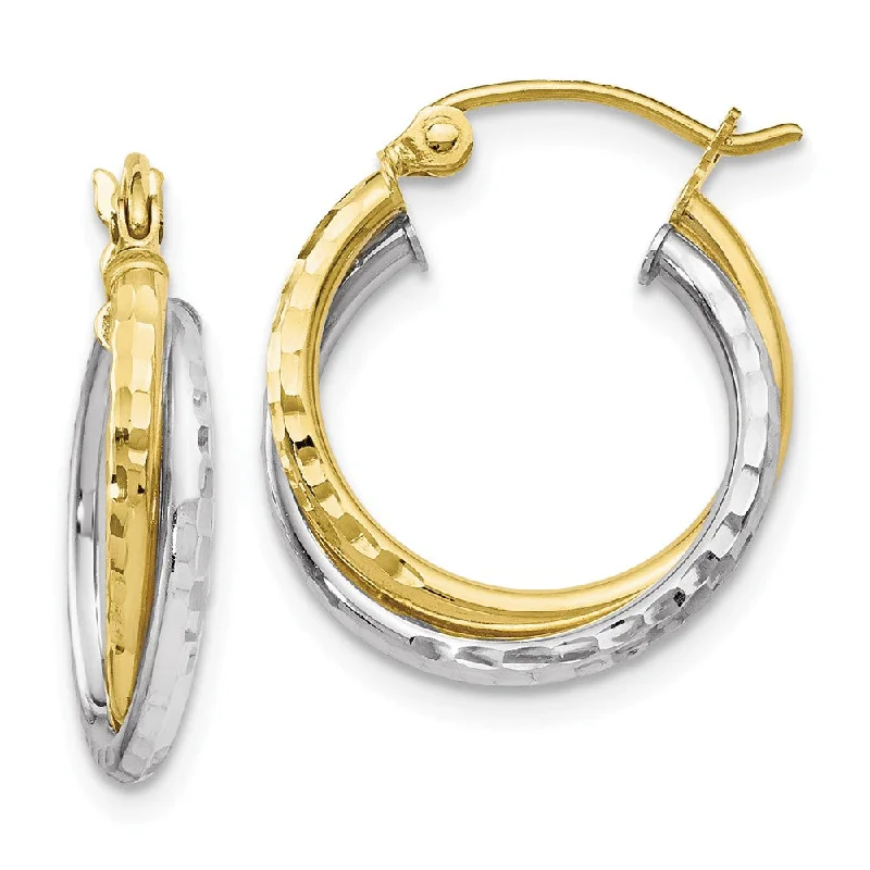 Women's earrings sleek-drop-Crossover D/C Double Round Hoop Earrings in 10k Two Tone Gold, 16mm