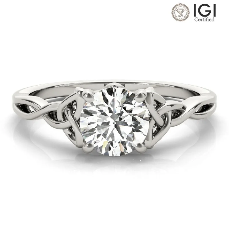 Women's engagement rings ornate-luxe-Celtic Love Knot Round Lab Grown Diamond Solitaire Engagement Ring IGI Certified