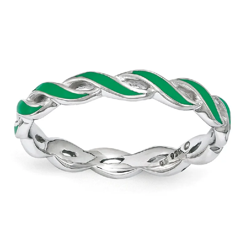 Women's rings faint-shine-2mm Sterling Silver Stackable Expressions Green Enamel Swirl Band