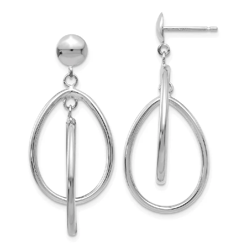 Women's earrings delicate-hoop-Polished Double Oval Dangle Post Earrings in 14k White Gold