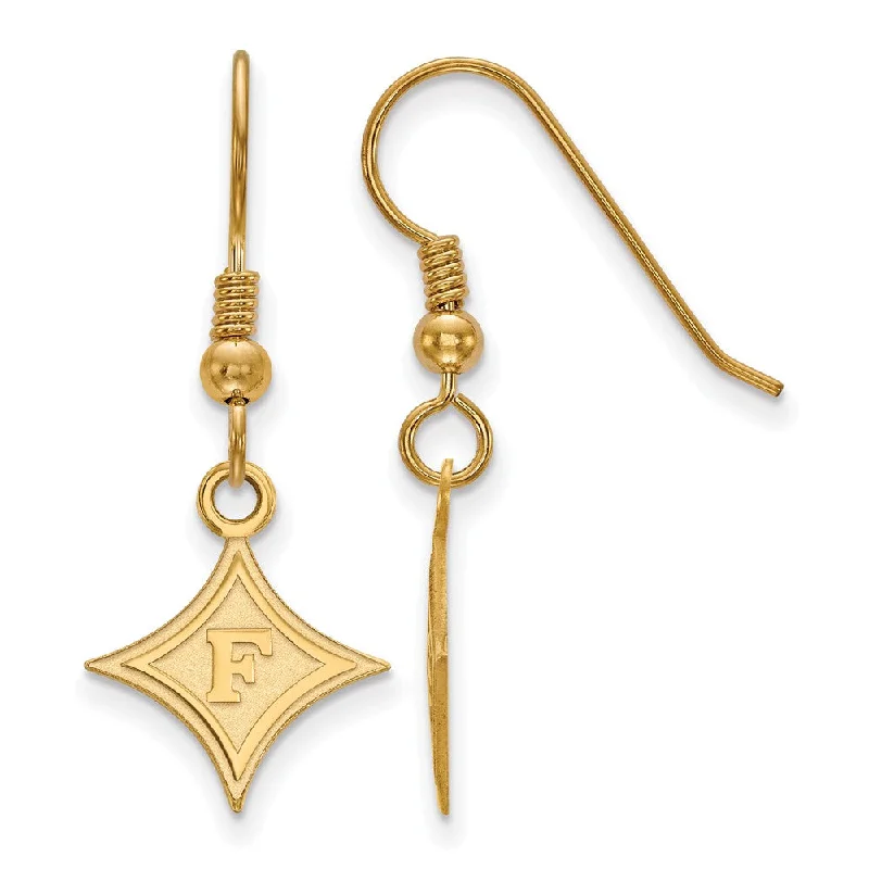 Women's earrings thin-pearl-14k Gold Plated Silver Furman University Small Dangle Earrings