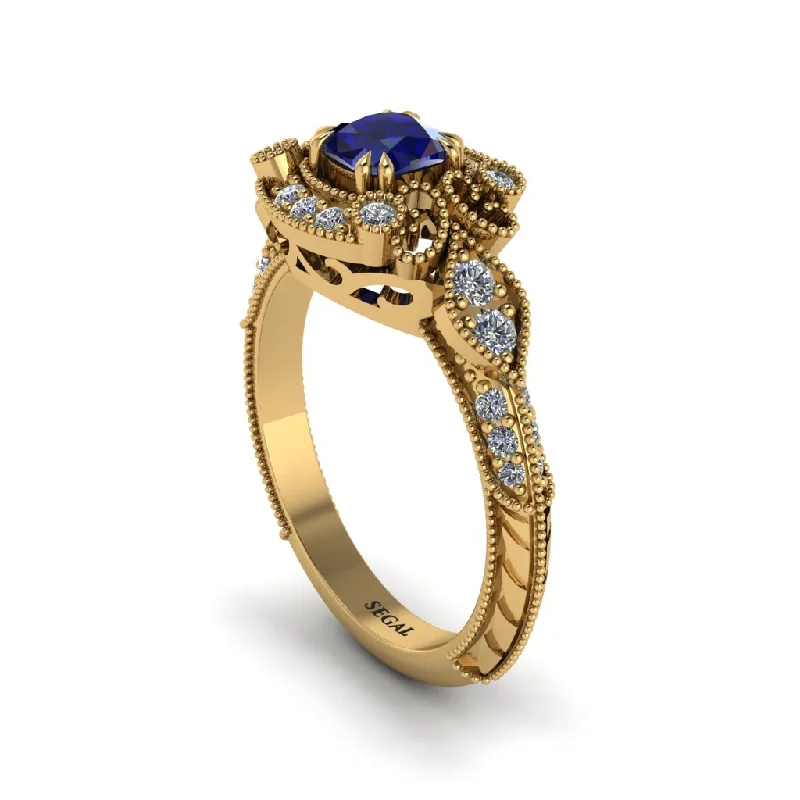 Women's engagement rings radiant-pave-Sapphire Vintage Filigree Cushion Cut Engagement Ring - Elaina No. 13