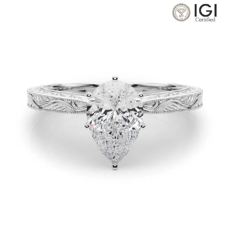 Women's engagement rings luminous-stone-Victoria Pear Lab Grown Diamond Solitaire Engagement Ring IGI Certified