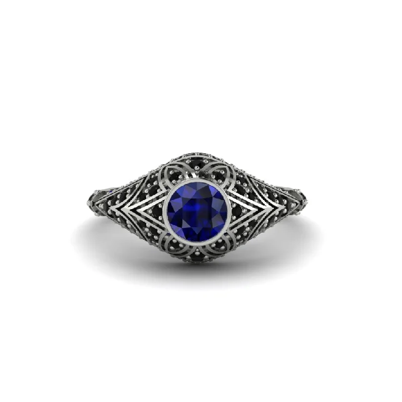 Women's engagement rings dainty-filigree-Sapphire Bezel Vintage Filigree Engagement Ring - Kendall No. 45