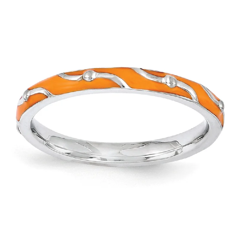 Women's rings heirloom-look-2.5mm Sterling Silver Stackable Expressions Orange Enamel Band