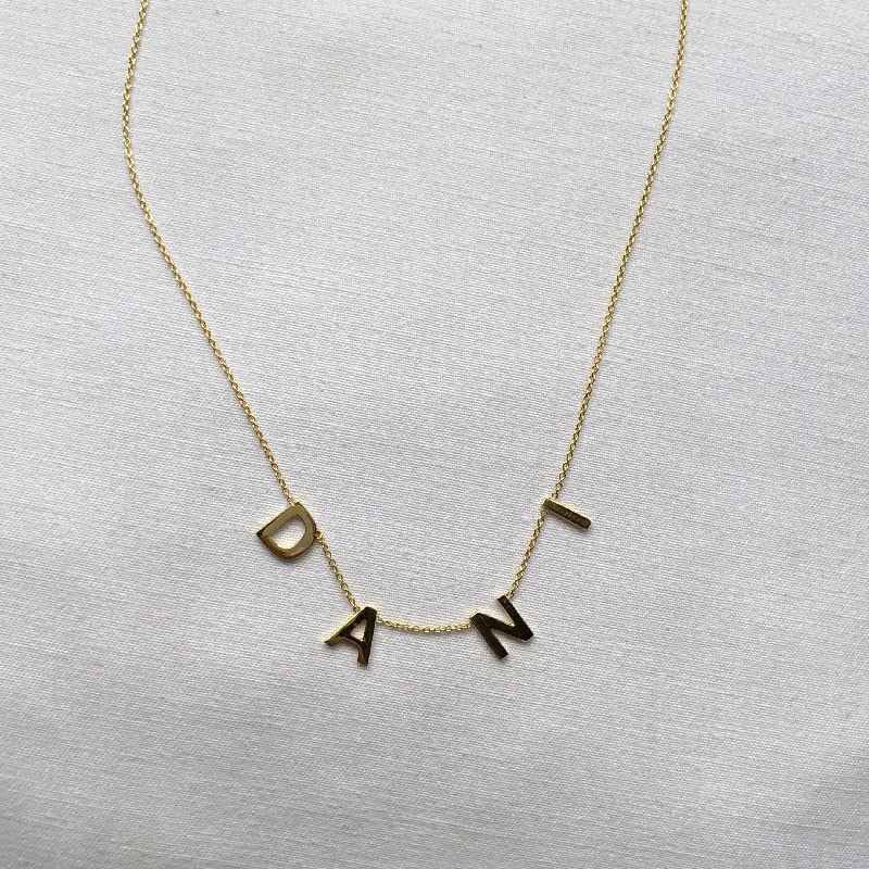 Women's necklaces luxe-stone-Multiple Initials Necklace, Solid 18k Gold