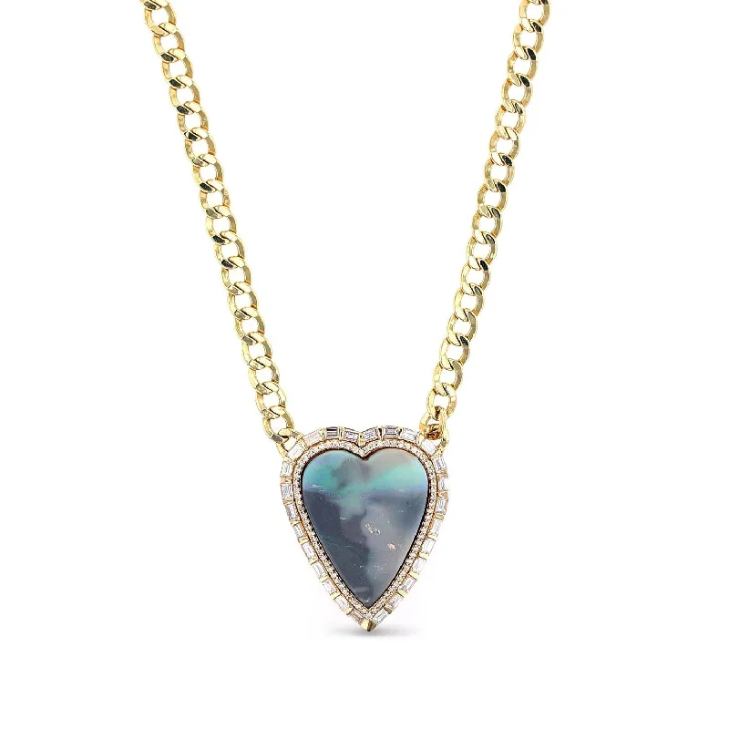 Women's necklaces Victorian-charm-14k Boulder Opal Heart Necklace in Baguette Diamond Setting SNG00100