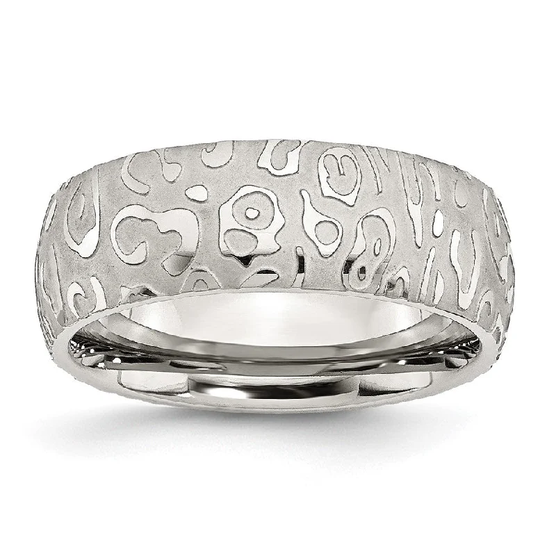 Women's rings heirloom-look-8mm Stainless Steel Satin & Polished Textured Comfort Fit Band