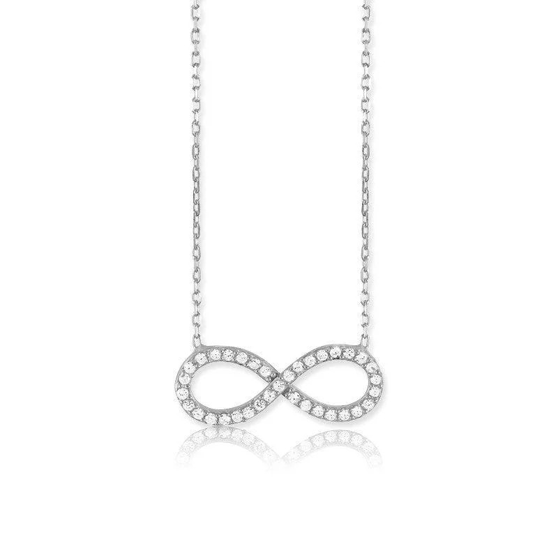 Women's necklaces ornate-charm-Sterling Silver CZ Infinity Design Necklace