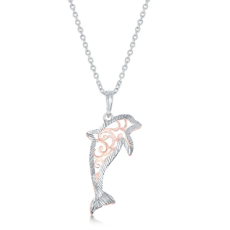 Women's necklaces shimmering-gold-Sterling Silver Two Tone Dolphin Necklace