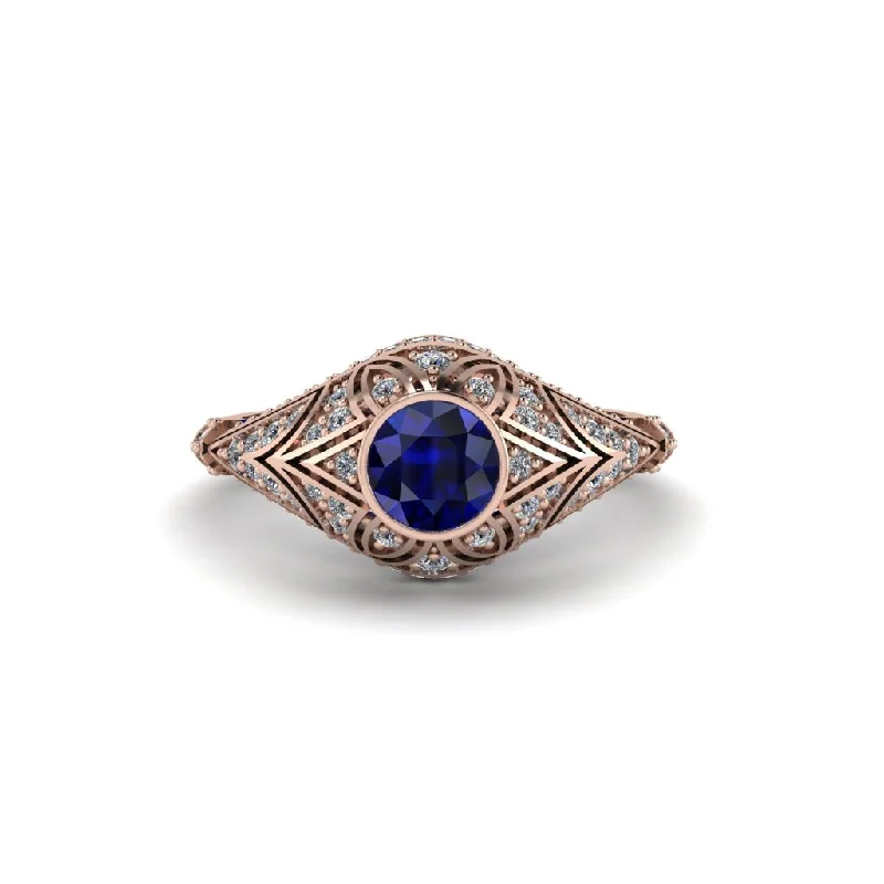 Women's engagement rings subtle-brilliance-Sapphire Bezel Vintage Filigree Engagement Ring - Kendall No. 14