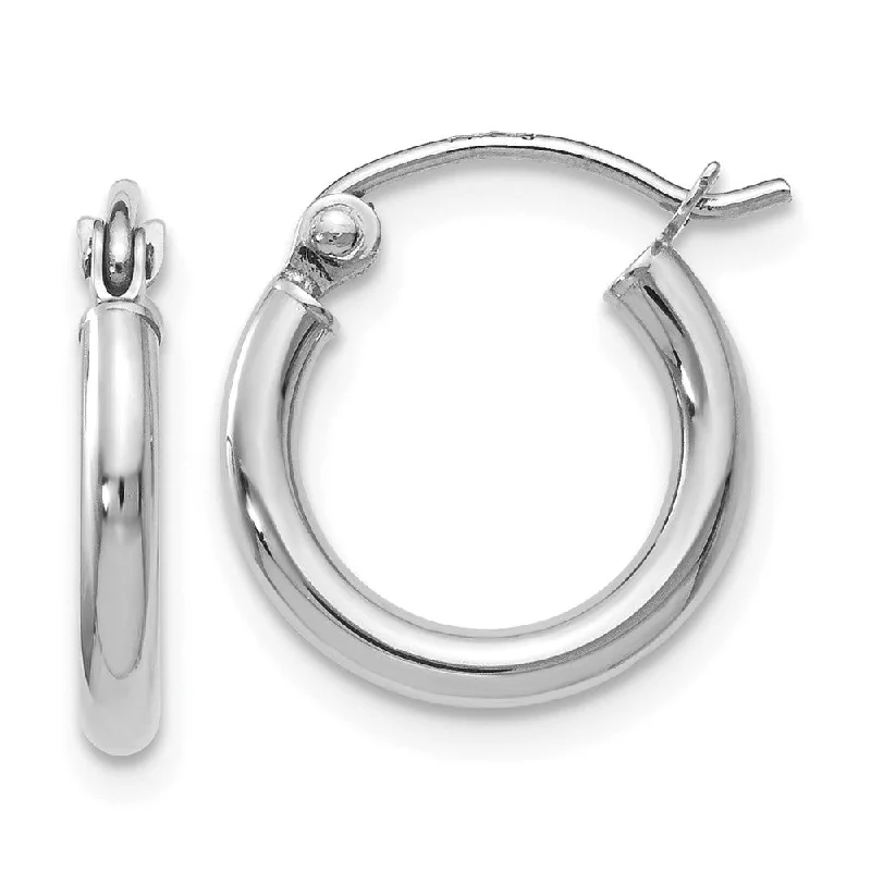 Women's earrings dainty-chain-2mm Round Hoop Earrings in 14k White Gold, 12mm (7/16 Inch)