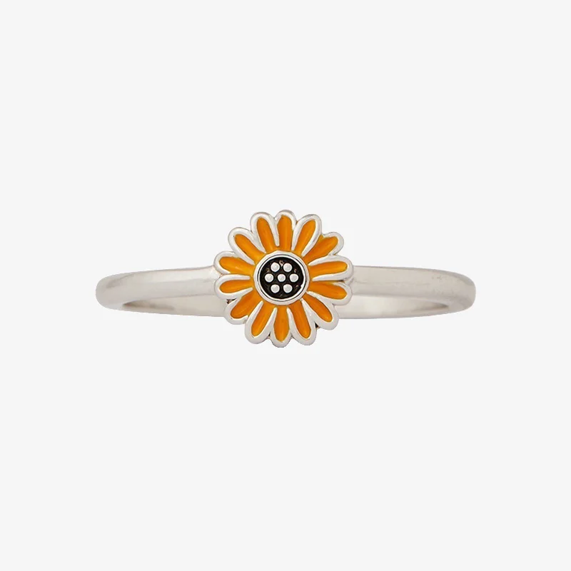 Women's rings agate-slice-Enamel Sunflower Ring