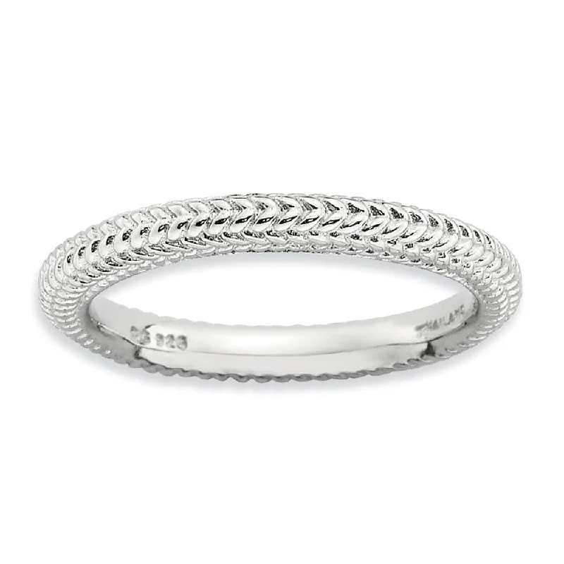 Women's rings nature-inspired-Stackable Sterling Silver Domed Wheat Band