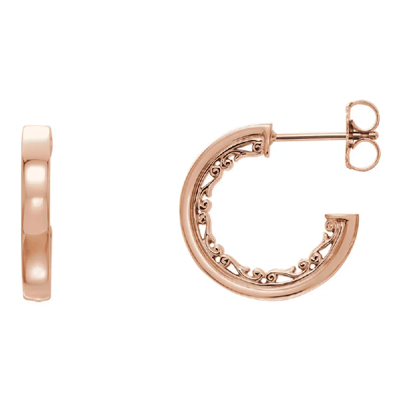 Women's earrings tiny-silver-2.7 x 16mm (5/8 In) 14k Rose Gold Vintage-Inspired Round Hoop Earrings