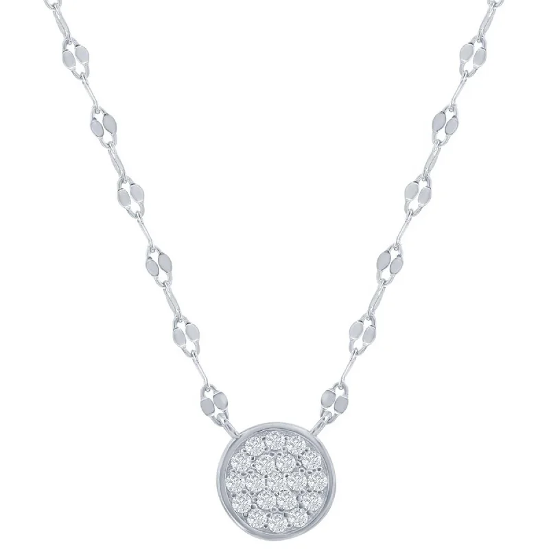 Women's necklaces Victorian-charm-Classic Women's Necklace - Sterling Silver Circle Pave CZ Mirror Chain | M-6969-S