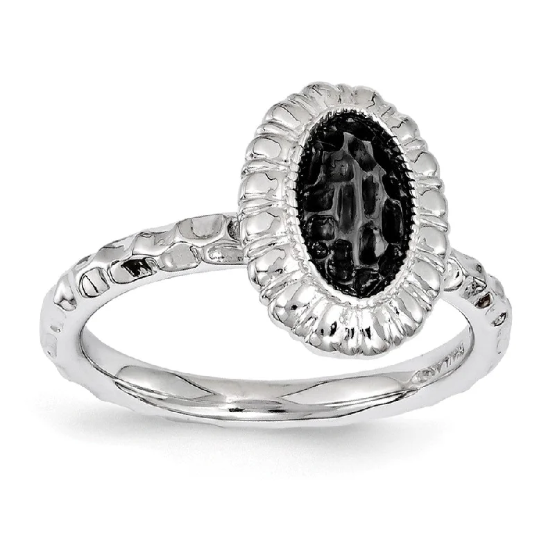 Women's rings tapered-ring-Sterling Silver Stackable Rhodium & Black Plated 12mm Oval Ring