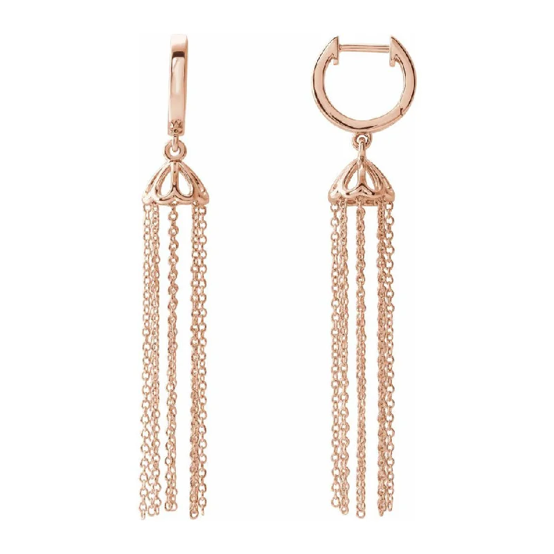 Women's earrings fine-crystal-14K Yellow, White or Rose Gold Hinged Hoop Chain Tassel Earrings 53mm