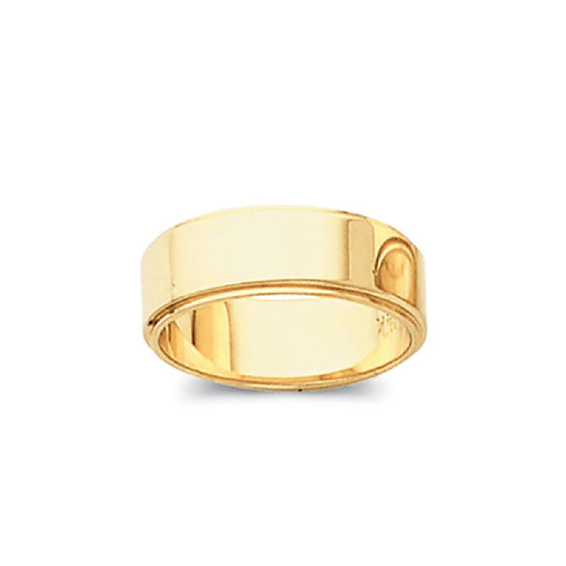 Women's rings twisted-metal-3mm Flat Ridged Edge Wedding Band in 14k Yellow Gold