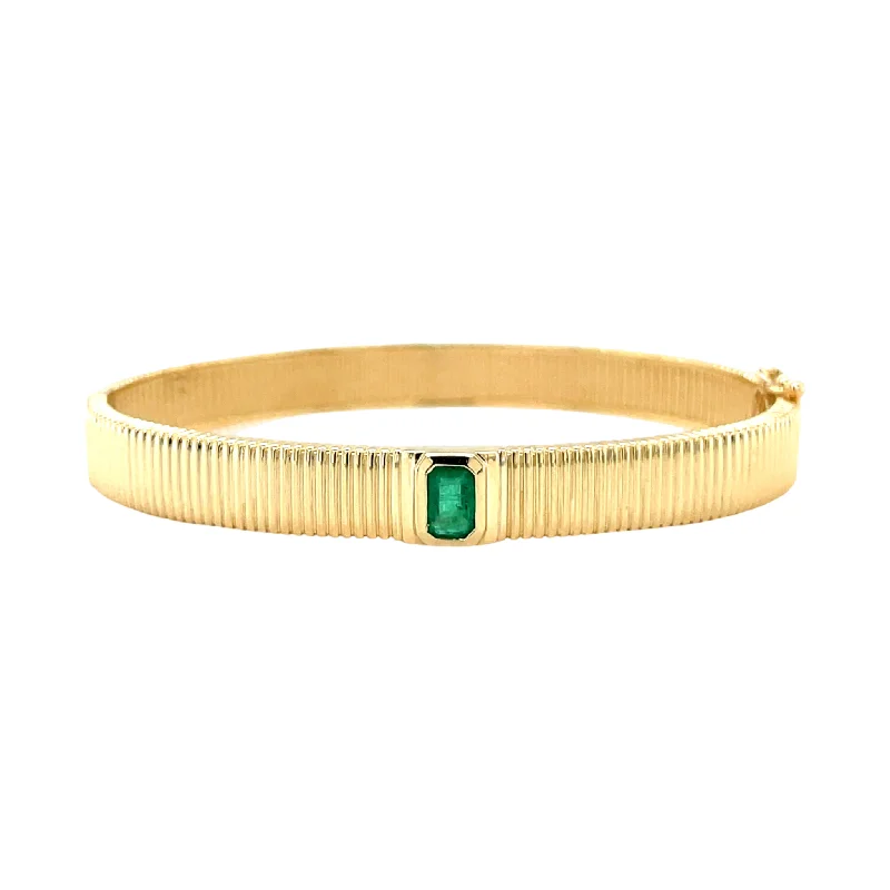 Unisex bracelets sleek-wrap-Emerald Fluted Bangle Bracelet