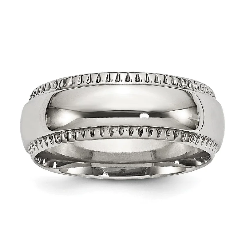 Women's rings dainty-gift-Men's 8mm Stainless Steel Domed Textured Edge Standard Fit Band