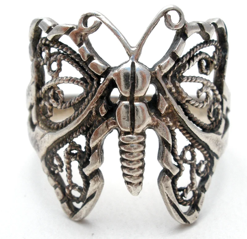 Women's rings peachy-tone-Filigree Butterfly Ring Sterling Silver Size 9