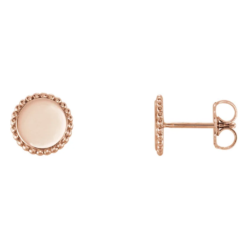 Women's earrings micro-stud-8mm (5/16 Inch) 14k Rose Gold Engravable Beaded Edge Circle Earrings