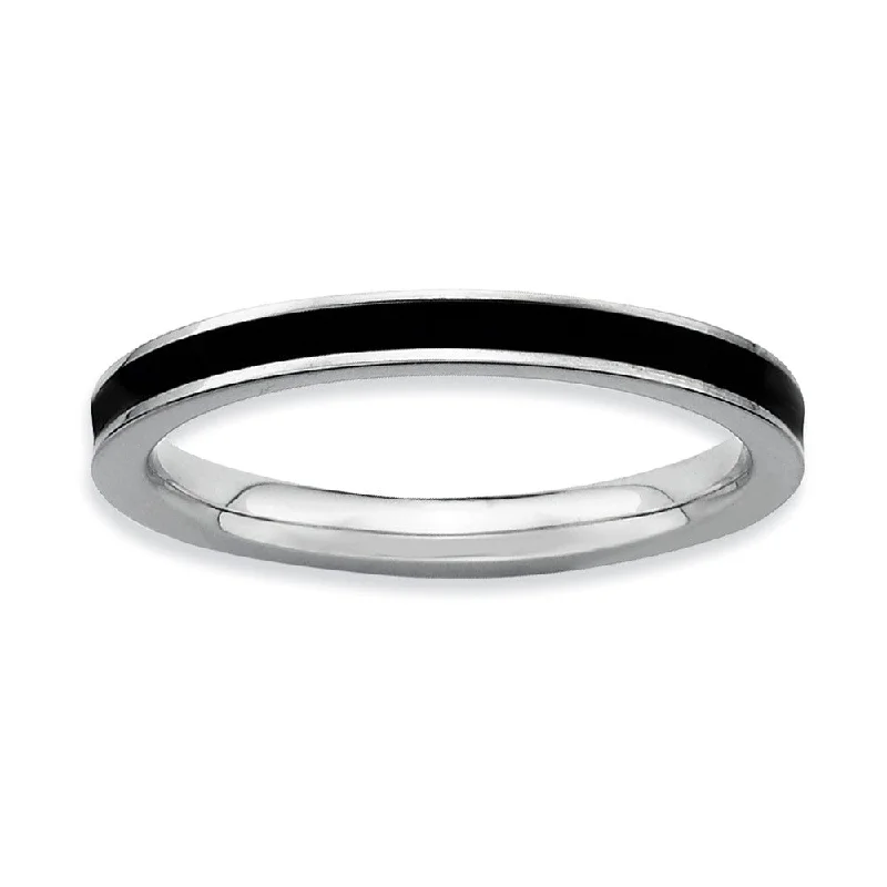 Women's rings heartfelt-gem-2.25mm Sterling Silver Stackable Black Enameled Band