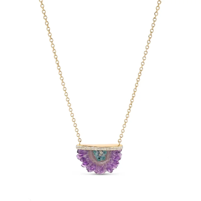 Women's necklaces sculpted-design-Purple Stalactite 14K Gold & Diamond Pendant Chain Necklace - 18"  NG000679