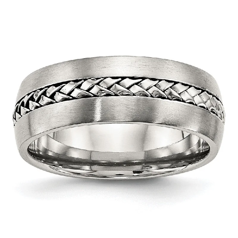 Women's rings casual-luxe-8mm Stainless Steel Braided Center Domed Standard Fit Band