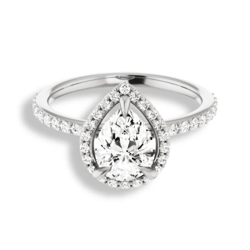 Women's engagement rings proposal-chic-Pear Cut Diamond Halo Engagement Ring