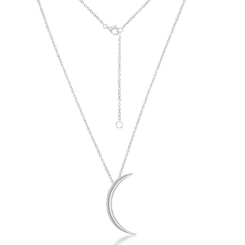 Women's necklaces fine-satin-Sterling Silver Thin Crescent Moon Necklace