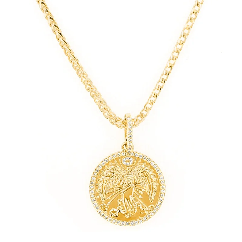 Women's necklaces luxe-platinum-14K Gold and Diamond Guardian Angel Coin Necklace  NG002657