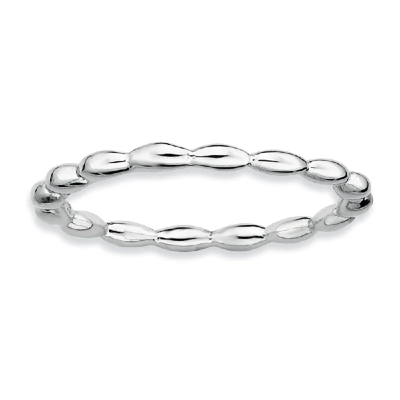 Women's rings faint-luster-1.5mm Rhodium Plated Sterling Silver Stackable Rice Bead Band