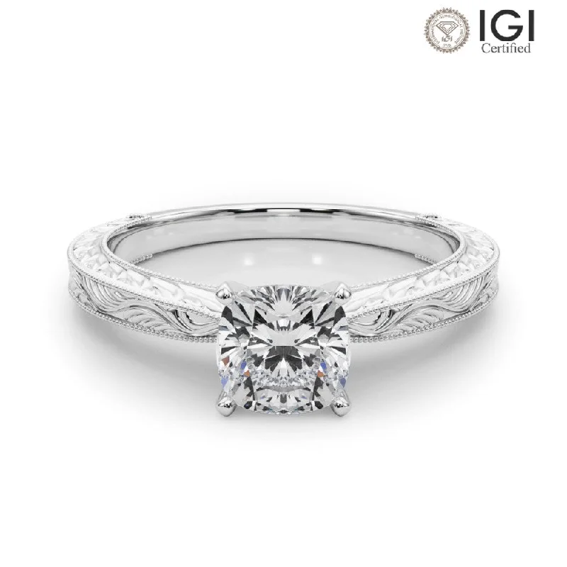 Women's engagement rings proposal-glow-Victoria Cushion Lab Grown Diamond Solitaire Engagement Ring IGI Certified