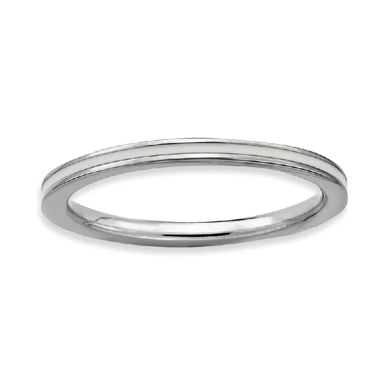 Women's rings futuristic-gem-1.5mm Sterling Silver Stackable White Enameled Band