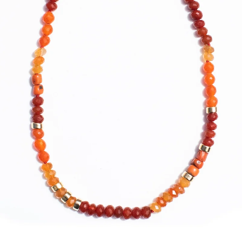 Women's necklaces coral-link-Hand Knotted Tangerine Gemstone Mix Carnelian and Coral Necklace-18" NG002833