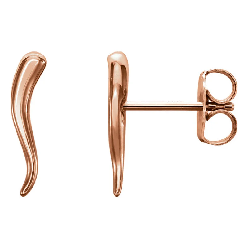 Women's earrings fine-crystal-2.8mm x 12mm (7/16 Inch) 14k Rose Gold Small Italian Horn Earrings