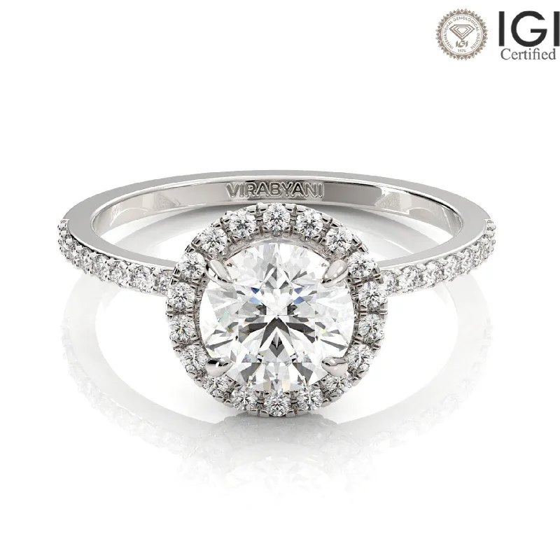 Women's engagement rings faint-platinum-Valentina Round Lab Grown Diamond Halo Engagement Ring IGI Certified