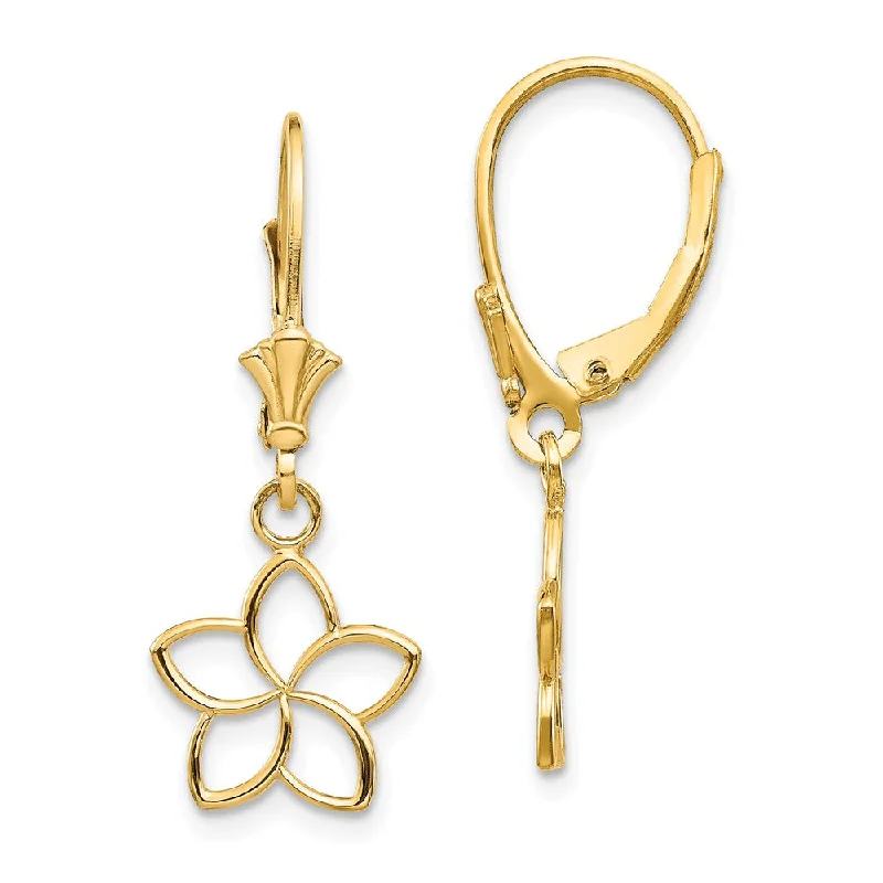 Women's earrings subtle-stud-11mm Plumeria Silhouette Lever Back Earrings in 14k Yellow Gold